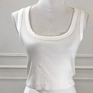 H&M Divided Ribbed Tank Top White Basic Essential Cropped Sleeveless Size S